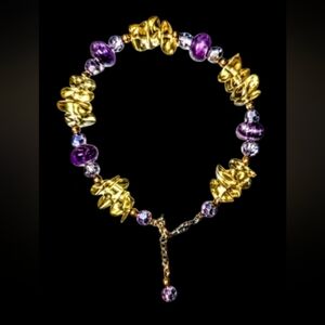 Genuine Golden citrine and Purple Amethyst Beaded Bracelet With Extender